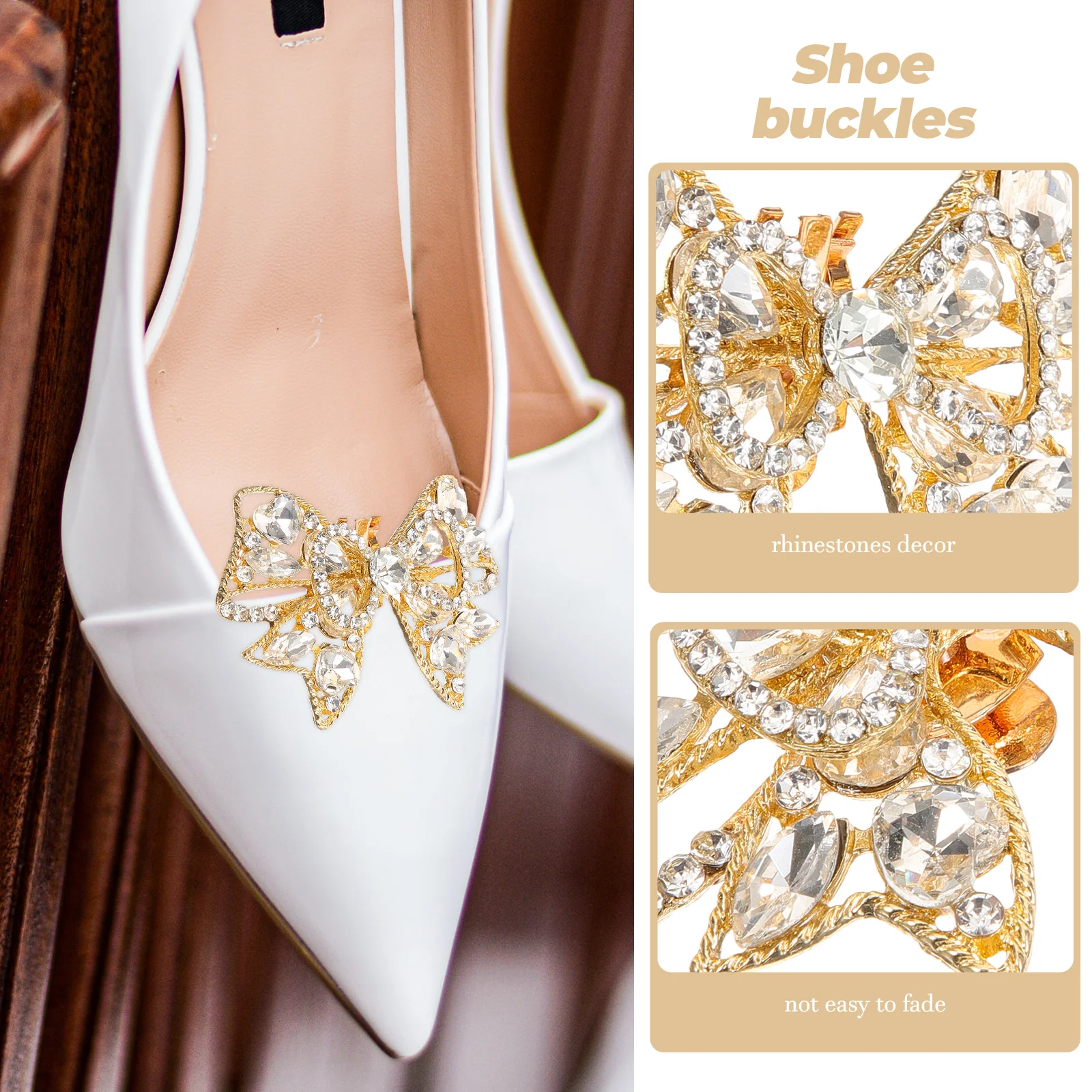 

1Pair Rhinestone Bow Shoe Clips Removable Wedding Shoe Buckles Decorative Charms Pumps High Heels Accessories for Women
