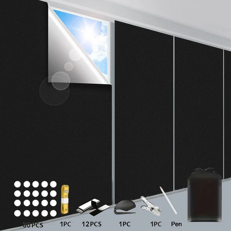 

100% Blackout Curtain DIY Removable Portable Travel Blocking Darkest Window Film Cloth Temporary No Drill Blackout Curtains
