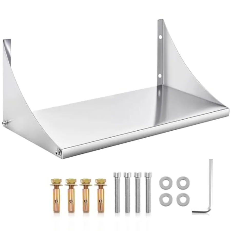 

Stainless Steel Wall Shelf with Side Guards 24 x 12 Inch Hanging Microwave Shelf Wall Mount Heavy Duty Commercial Metal Rack fo