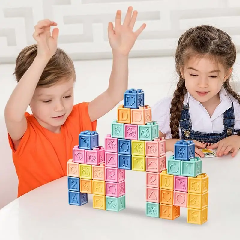 Juguetes apilables para niños, juguetes de construcción de goma 24X, juguetes sensoriales para niños pequeños, juguetes de construcción, juguete para la dentición, bloques de construcción para cumpleaños