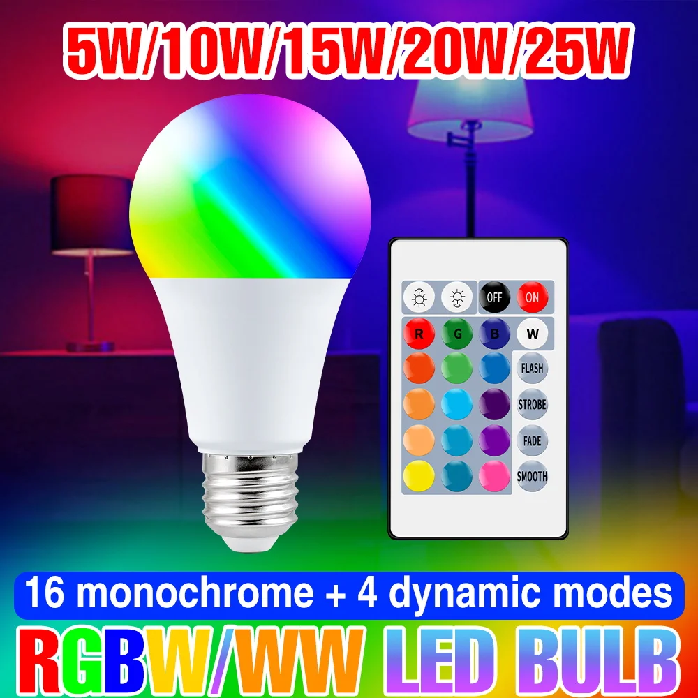 

25W 15 Colors RGB Bulb LED Multicolor Atmosphere Lamp 220V Colorful Bulbs E27 Smart Dimming Party KTV Bar Decoration Lighting
