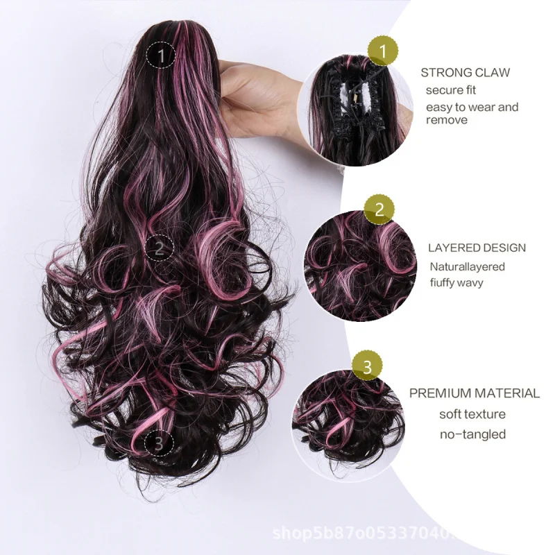 Nuevo Clip de Pelo con Cola de Caballo Media Alta en Cascada, Rizado con Reflejos, Natural y Voluminoso