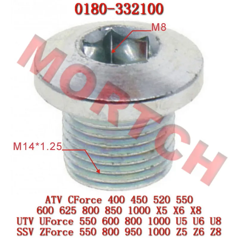 Magnetic Oil Drain Bolt M14X1.25X12 for CFmoto 400 450 500 X5 520 550 600 625 X6 Z6 800 850 X8 Z8 950 1000 0180-332100 GOES500