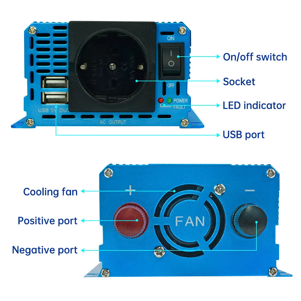 Pure Sine Wave Inverter 1000W DC 12V AC 220V 50Hz 60Hz Power Inverter Home Car Converter Solar Energy
