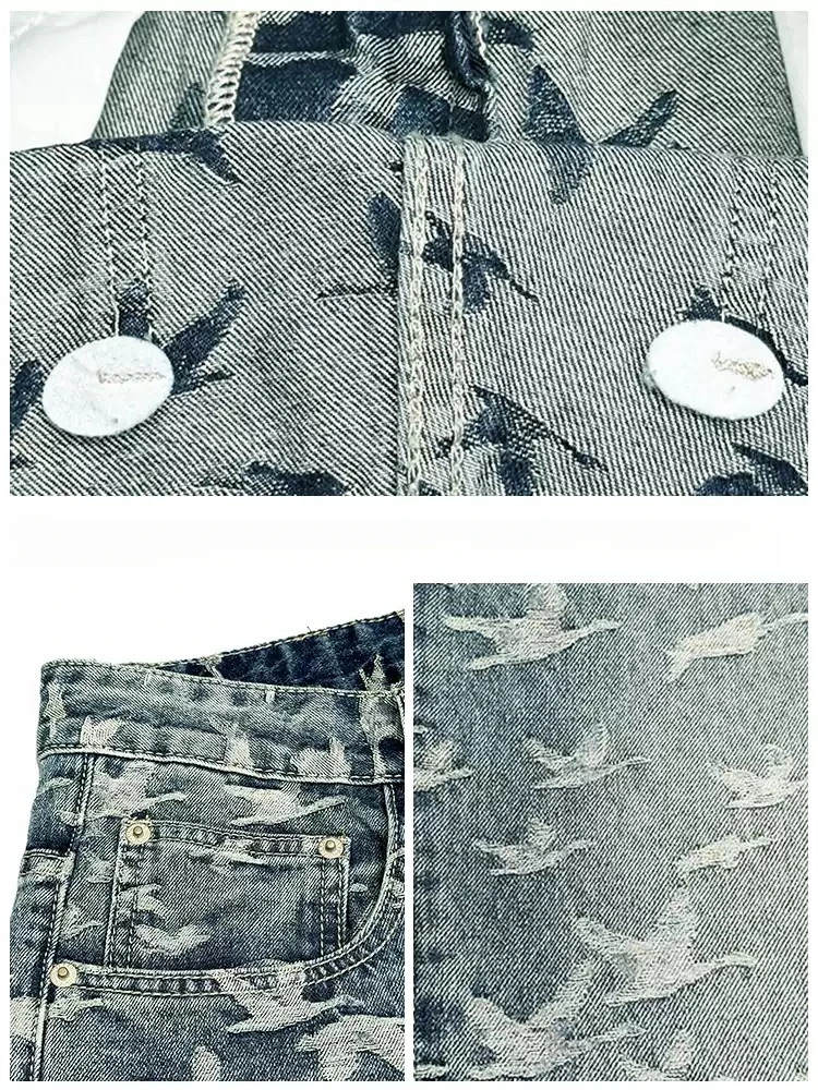 Korean Fashion Jacquard Baggy Jeans For Men Streetwear Loose Men Clothing Denim Skateboard Pants Harajuku Straight-Leg Trousers