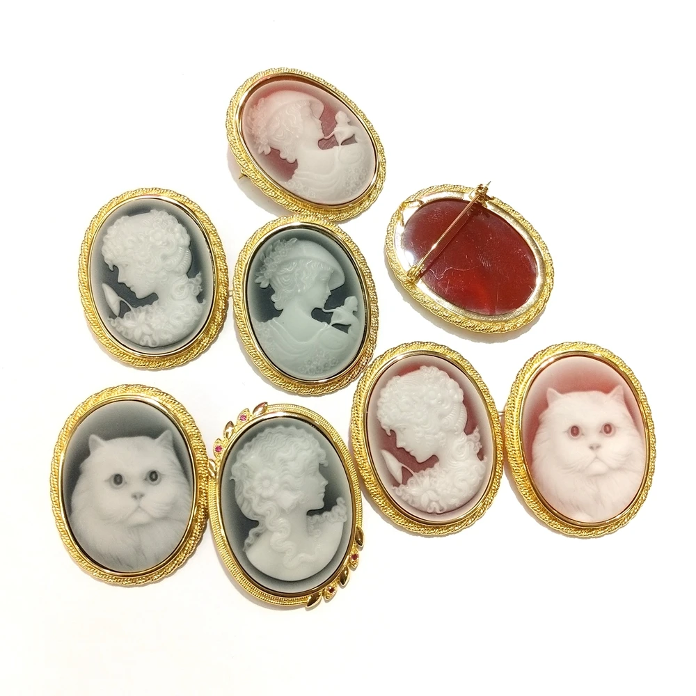 أنيقة العقيق النقش بروش السيدات الجميلة بالجملة أحدث الأحجار الكريمة والمجوهرات خمر سيدة الجمال دبابيس دبوس #4