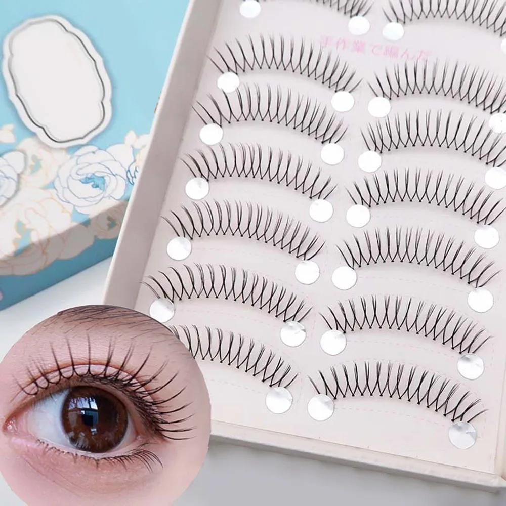 10 Pairs Korean Fake Eyelashes Thin Transparent Stem Eyelashes Natural Simulation U-shaped Handmade Lashes Beginner Makeup Tools