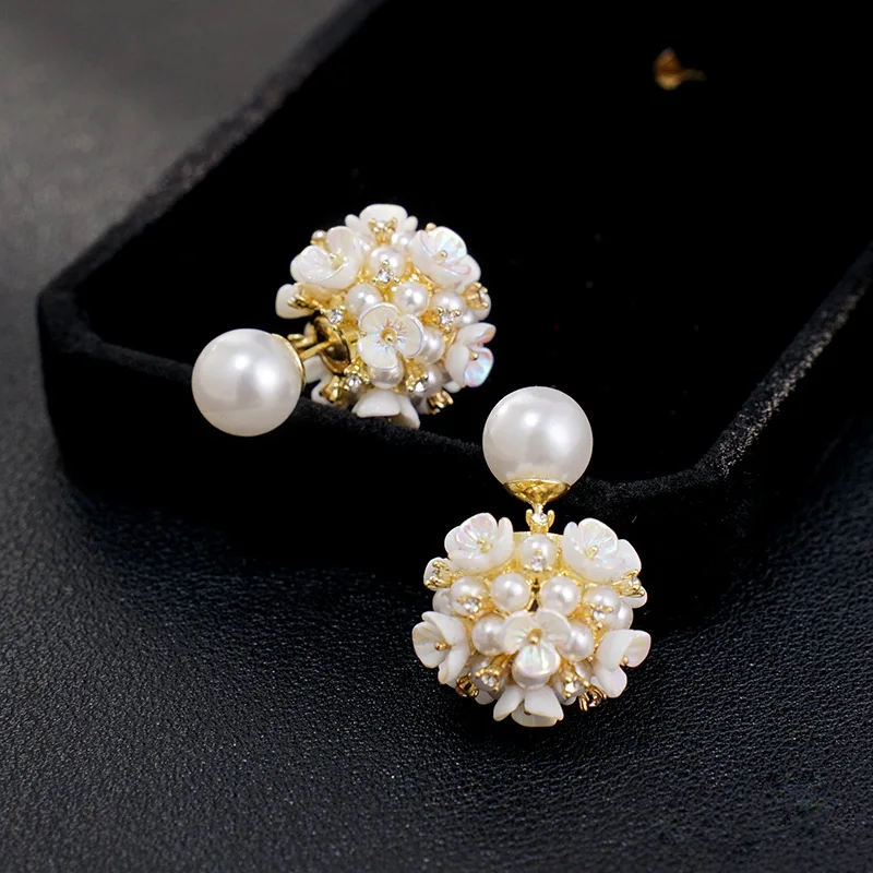 

S925 Needle Korean Style Sweet Lady Women Pearls Flower Dangle Earringes Set , Woman Ear Accessoires Jewelry