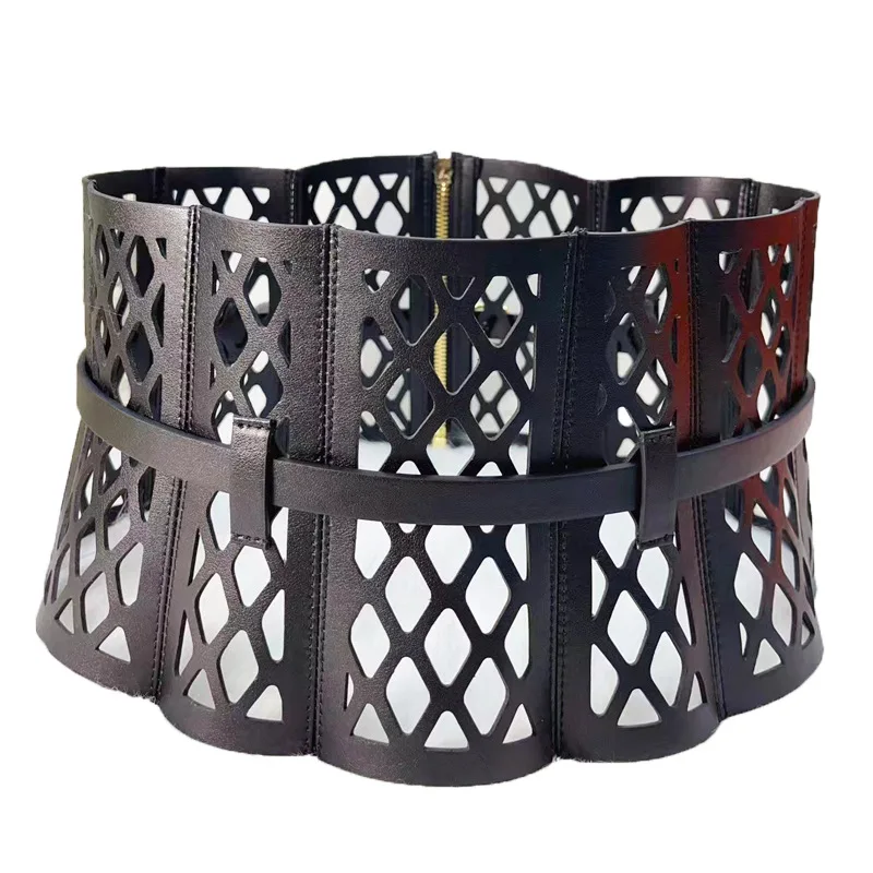 Women Belt Openwork Mesh Bodice-style Waist Seal Leather Women Fashion Three-dimensional Curved Shape Wide Belt Decoration Wais