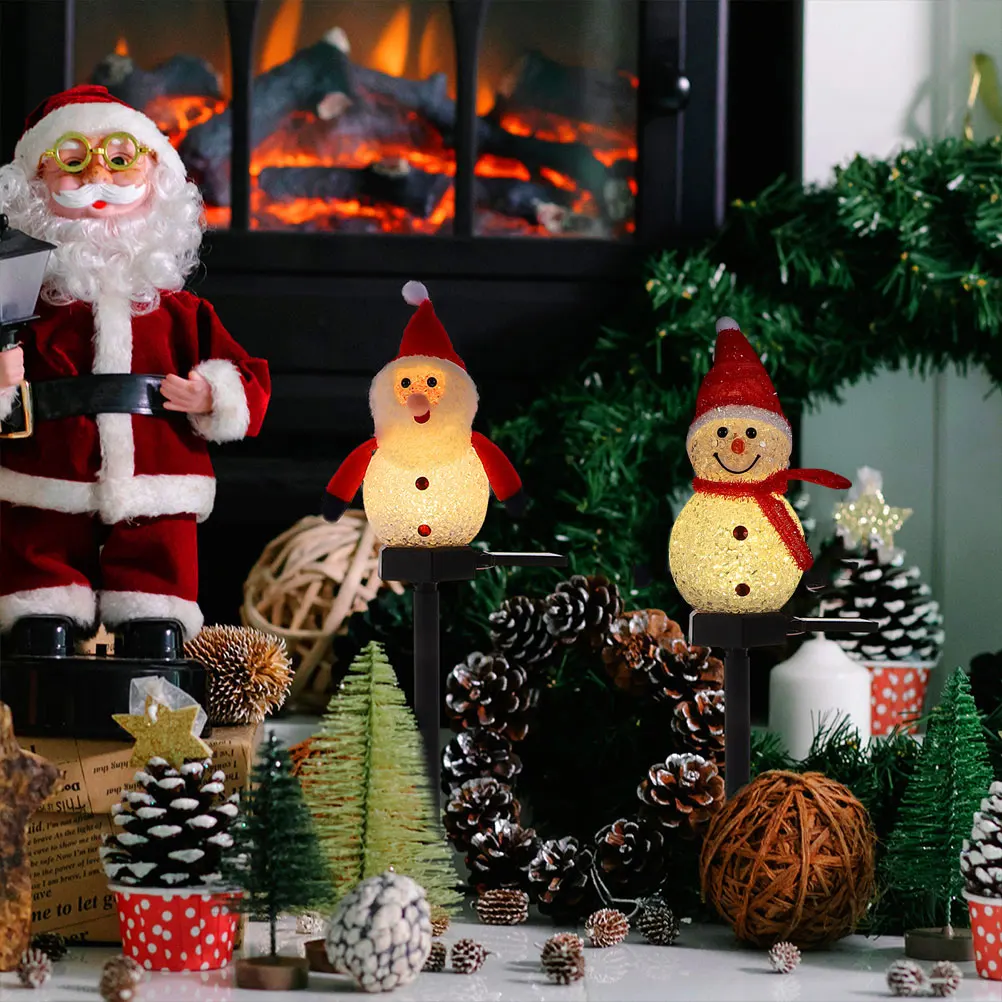 

2 Pcs Solar Ground-fired Snowman Light Lights Christmas Outdoor Decor Eva Lamps Garden