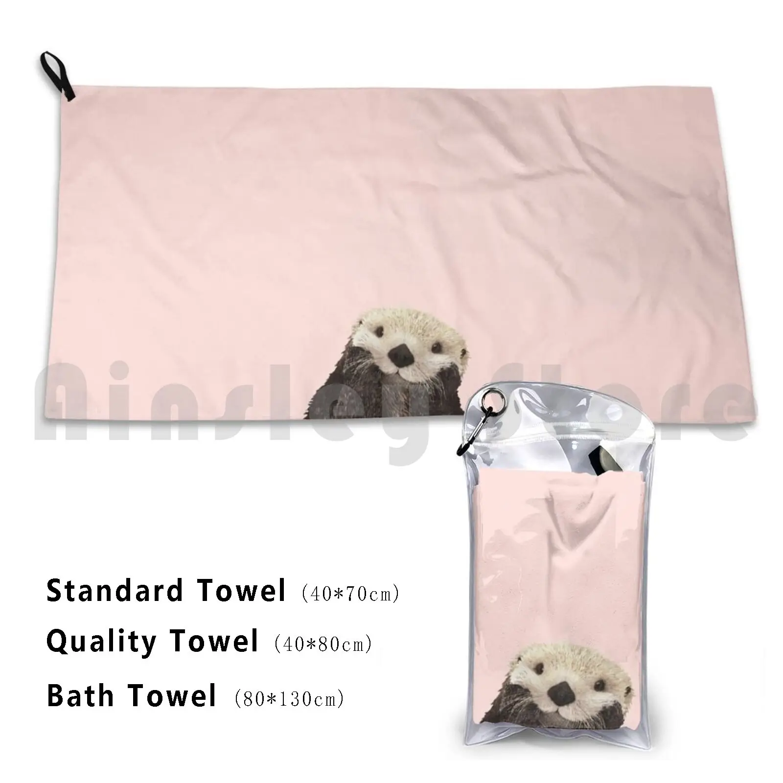 Cute Otter Against A Rose Gold Background. Minimalist. Coastal. Adorable. Beach Towel Quick Dry Quality Towel Otter