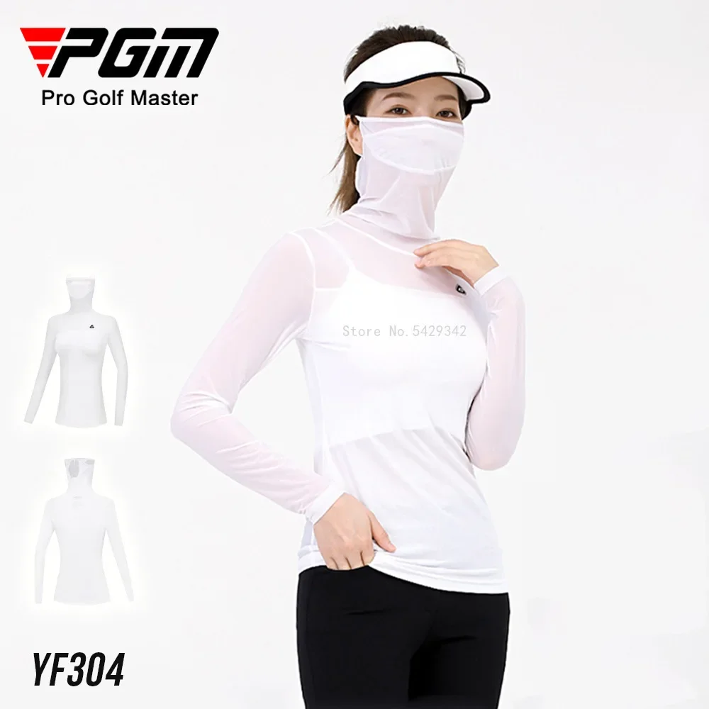 Pgm Women Anti-Uv Shirts For Golf Long Sleeve Summer Sunscreen Golf Tops Ladies Ice Silk Underwear With Mask Cooling Sportswear