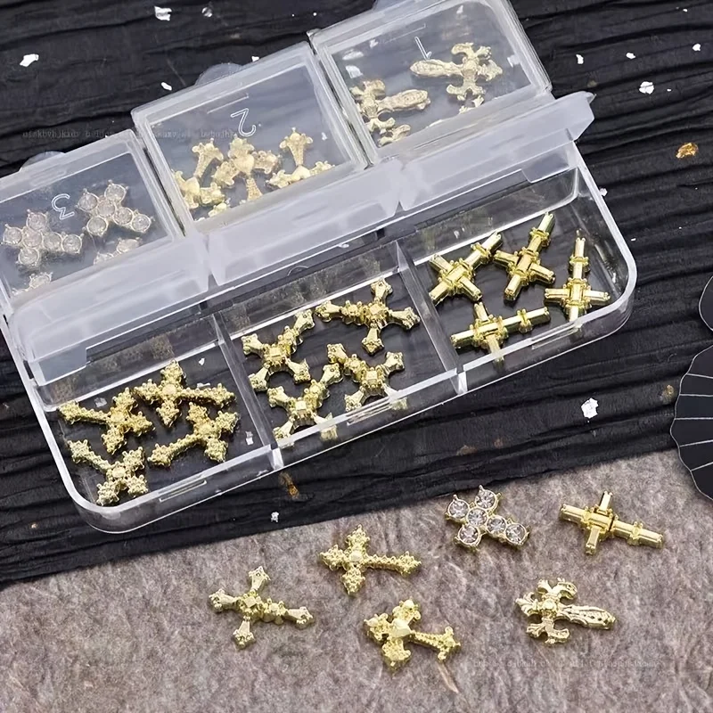 

30 pieces per box, gold and silver cross nail accessories, internet famous retro punk style nail diamonds, super sparkling alloy