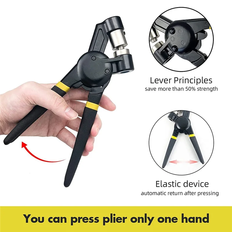 PB-Grommet Tool Kit Press Pliers 3/8 Inch (10Mm) Hole Punch Manual Kits Handheld Small Hole Machine With Silver Grommets