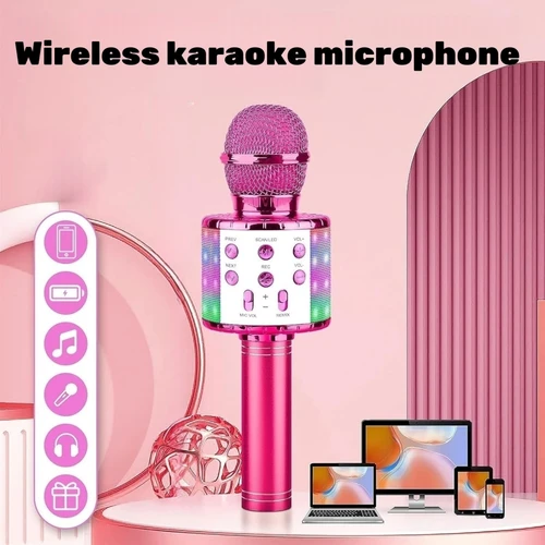 Micrófono de karaoke Amazmic para adultos, micrófono inalámbrico Bluetooth para cantar, máquina de karaoke portátil con luces LED