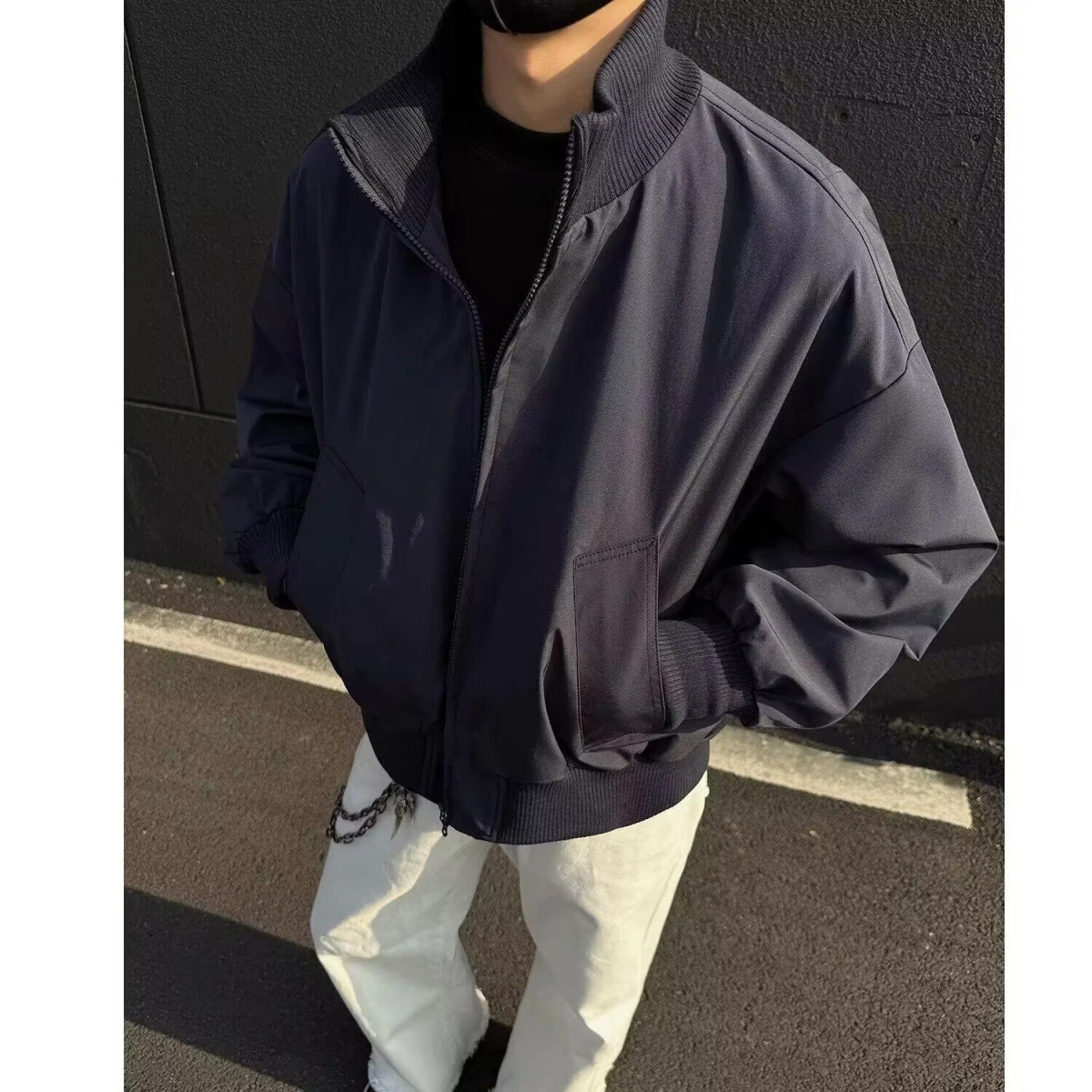 

Retro Workwear Sle ort Jaet Loose Outerwear for Men And Women Pilot Coat Spring Autumn Faion Casual Polyester