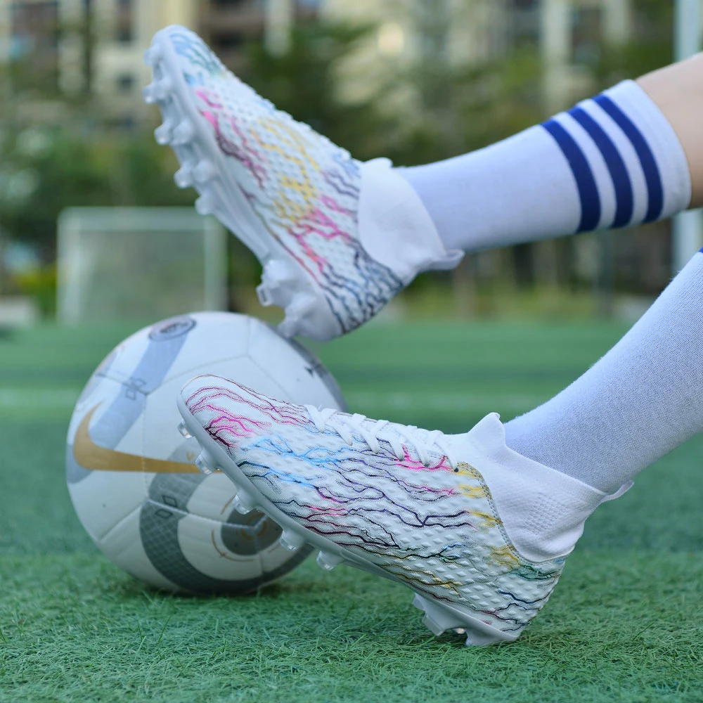 Sapatos de futebol de alta qualidade, cano alto, unhas longas, unhas quebradas, botas de treinamento de competição masculina, sapatos de futebol ag