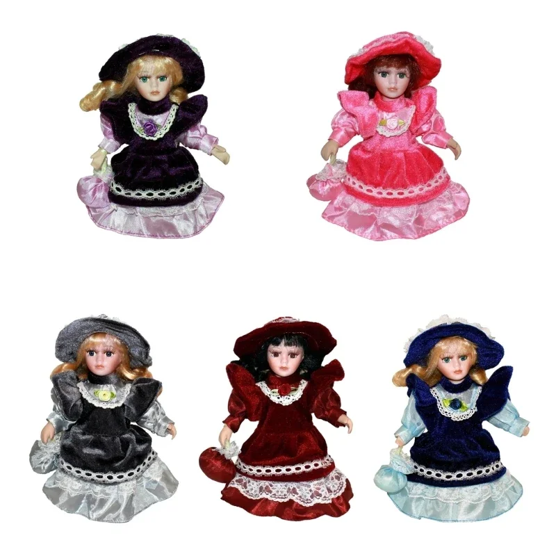 Handcraft Rural Porcelain with Vintage Dress for Home Centerpiece Tabletop Collectable Dolls Party Decoration