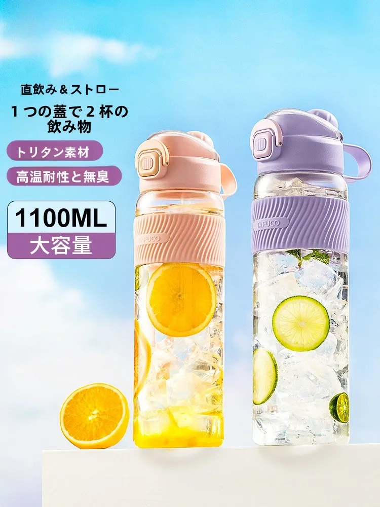 Botella de Agua Deportiva de Plástico Portátil TAFUCO de Gran Capacidad con Pajita de Tritán, Vaso de Agua de Alto Valor Estético para Actividades al Aire Libre