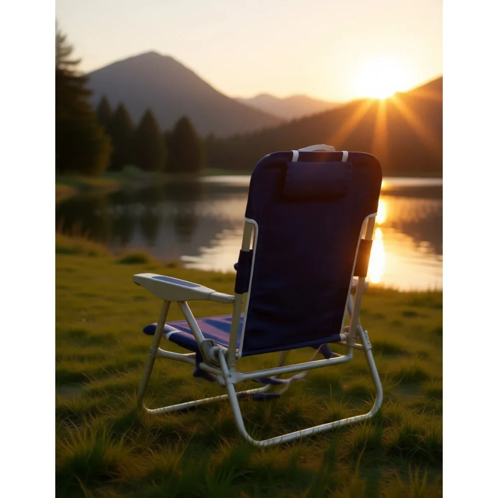 

Сверхширокое складное кресло-рюкзак с 4 положениями регулировки, высокое, для пляжа и кемпинга, темно-синее