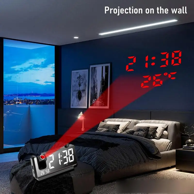 Digital Clock Projector HD LED Display Smart Projection Clocks For Bedroom 180 Degree Rotatable Digital Clock Projector Modern