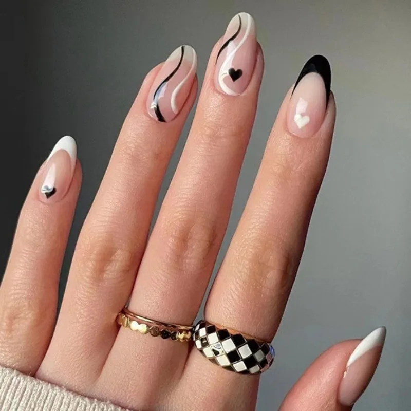 

24Pcs/Set Oval Head False Nails Art Pink Almond Artificial Fake Nails Set Full Cover Nail Tips Press on Nails DIY Manicure Tools