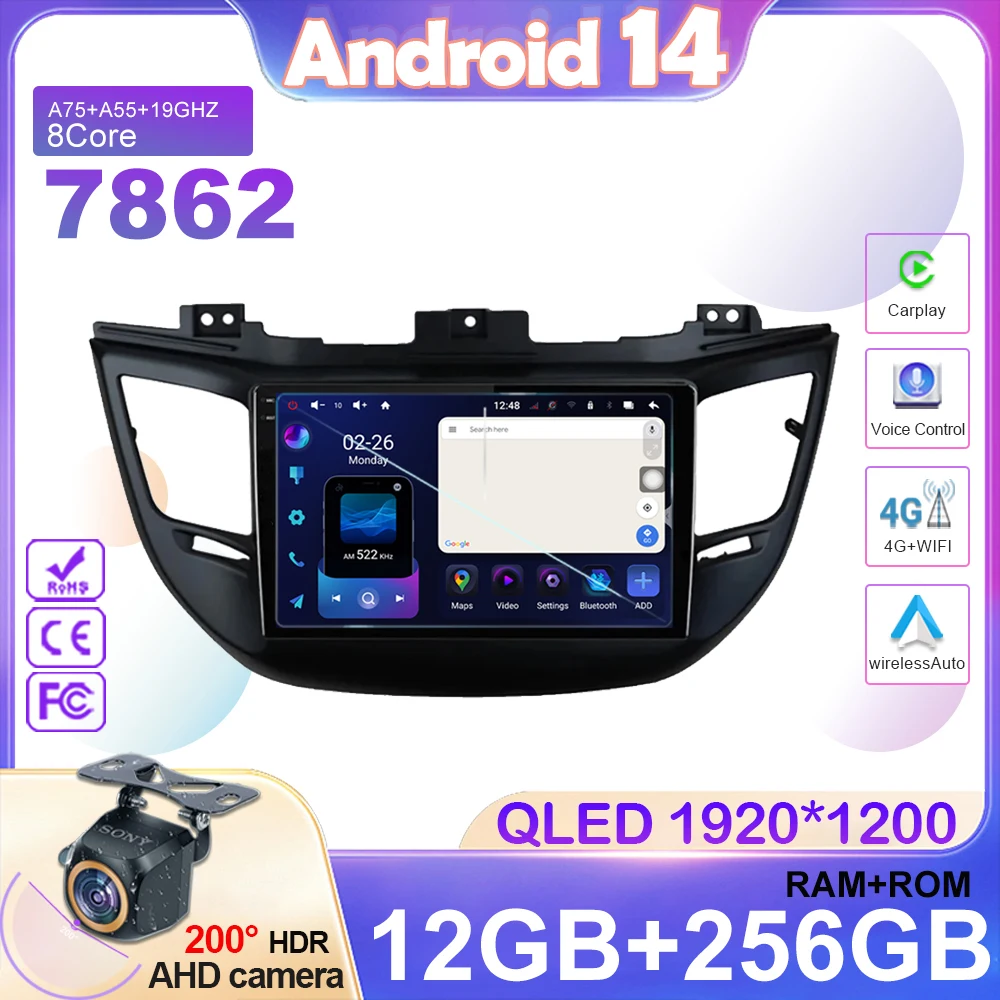 Android 14 Car Radio For Hyundai Tucson 3 2015-2018 Auto Carplay WIFI GPS Navigation Multimedia Video Player Stereo No 2din DVD