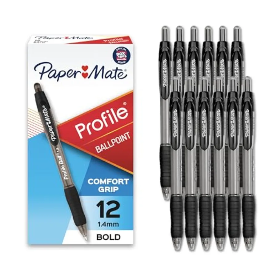 

Profile Retractable Ballpoint Pens Bold Point 1.4mm Black 144 Count Pack of 12