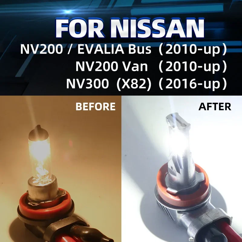 2pcs Car LED Front Fog Light Bulbs White Yellow Dual Colors Switchback For Nissan NV200 Evalia Bus Van 2010-Up NV300 X82 2016-Up