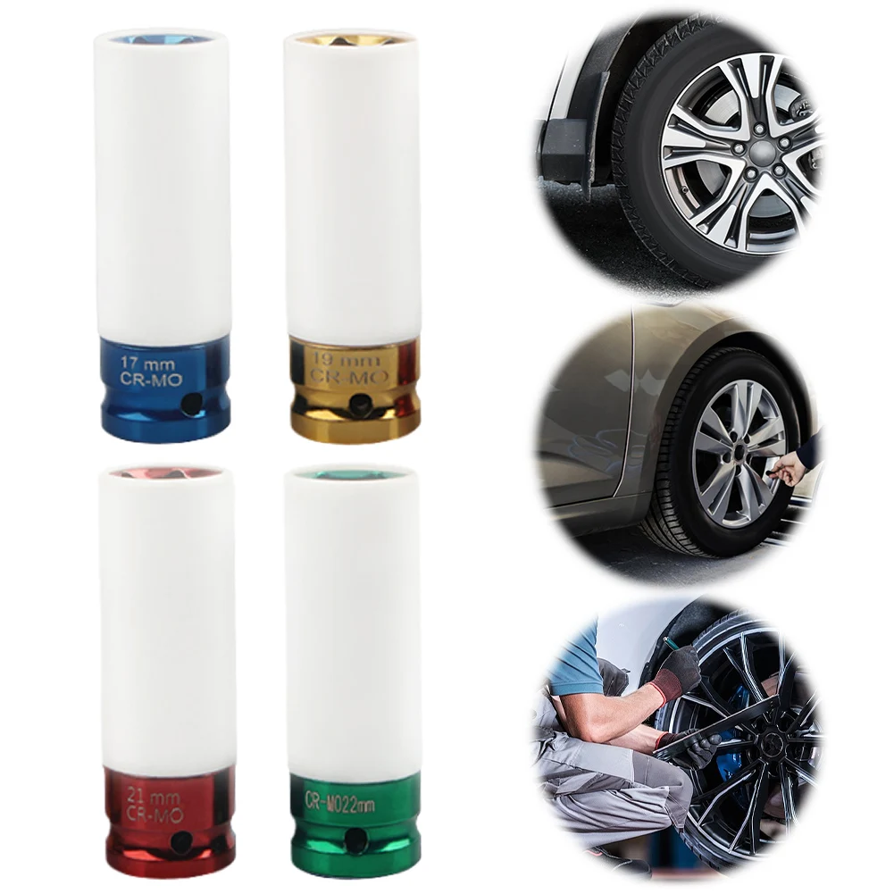 17/19/21/22mm Hex Sockets Colorful Sleeve Tire Protection Sleeve Wall-Deep Impact Nut Socket Alloy Wheel Pneumatic Wrench Tire