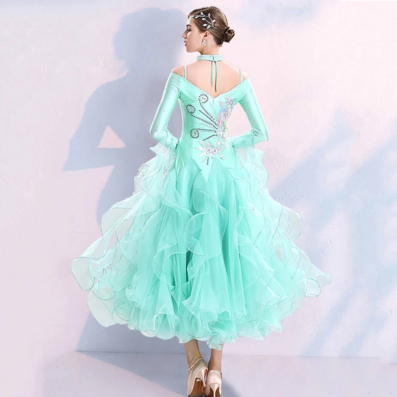 Green Ballroom Dance Competition Dresses Standard Women\'s Performance Clothes  High End Tango  Waltz Modern Stage Wear Costume