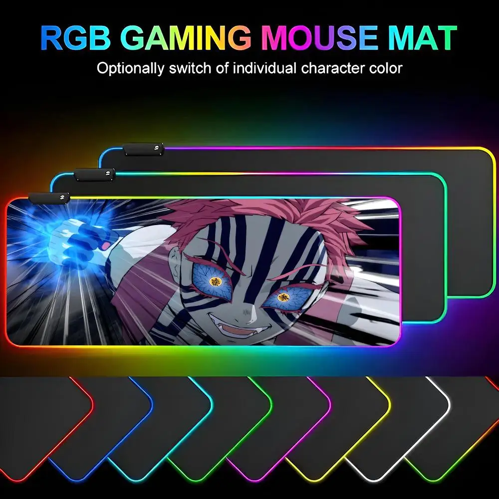 Anime Demon Slayer Mouse Pad Gamer RGB Deskmat Keyboard Mat Gaming Laptops LED Mousepad Desk Protector Anime Mause Mats