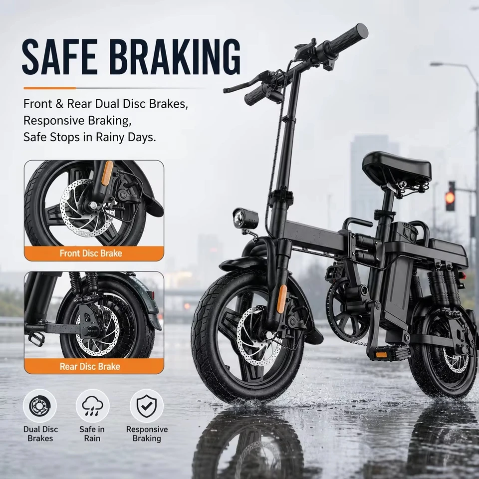 Folding Electric Bike 48V 500W Motor 15Ah Battery 43km/h Max Speed 60km Range 14-inch Foldable Electric Bicycle Dual Disc Brakes City Commuter E-bike image 8