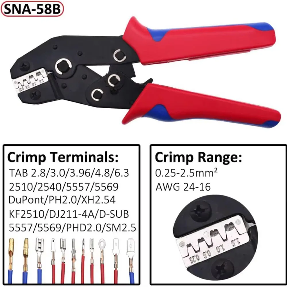 1642-teiliges Steckverbinder-Pins-Set, 1/1,5/1,8/2,2/2,3/2,8/3,5mm Stecker- und Buchsenkabelkontakte, nicht isolierte Kabelanschluss-Pins, Crimpzange für Pins – Detail 5