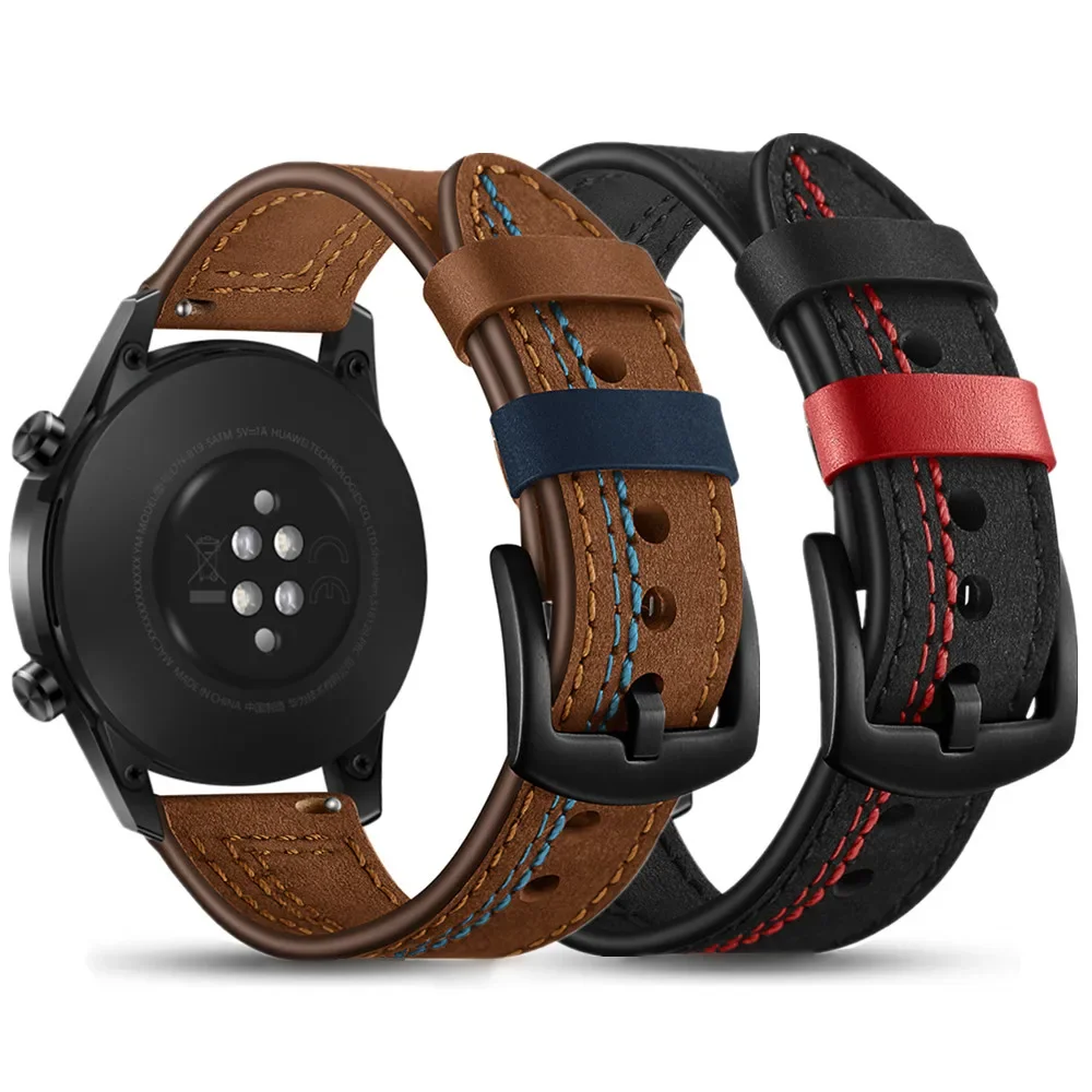 حزام جلدي لساعة سامسونج جالاكسي 7/6/5/4/أكتيف 2 سوار رياضي لساعة هواوي GT2 42/46 مللي متر حزام 20 مللي متر/22 مللي متر حزام ساعة