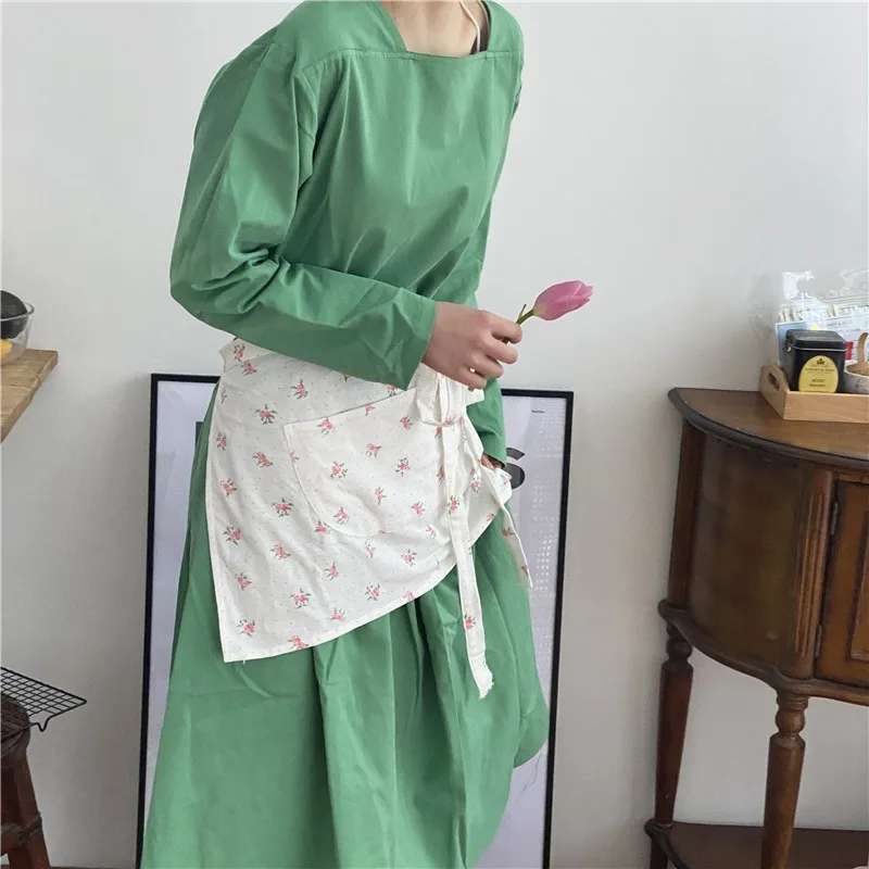 Floral Apron Cotton Kitchen Picnic Baking Half Length Apron Antifouling