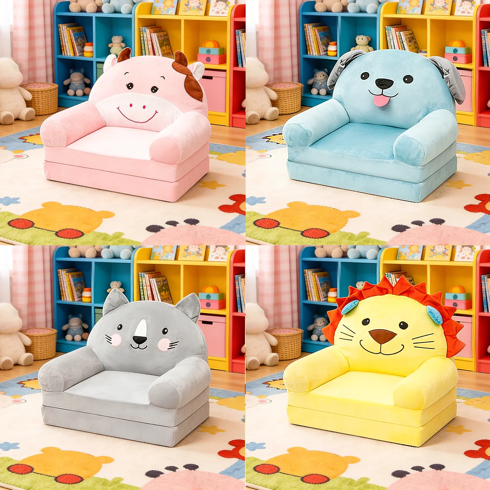 Foldable Kids Sofa Baby Seat Chair Foam Filled Toddler Sleeping Couch Reading Armchair for Reading Relaxing Nursery Bedroom