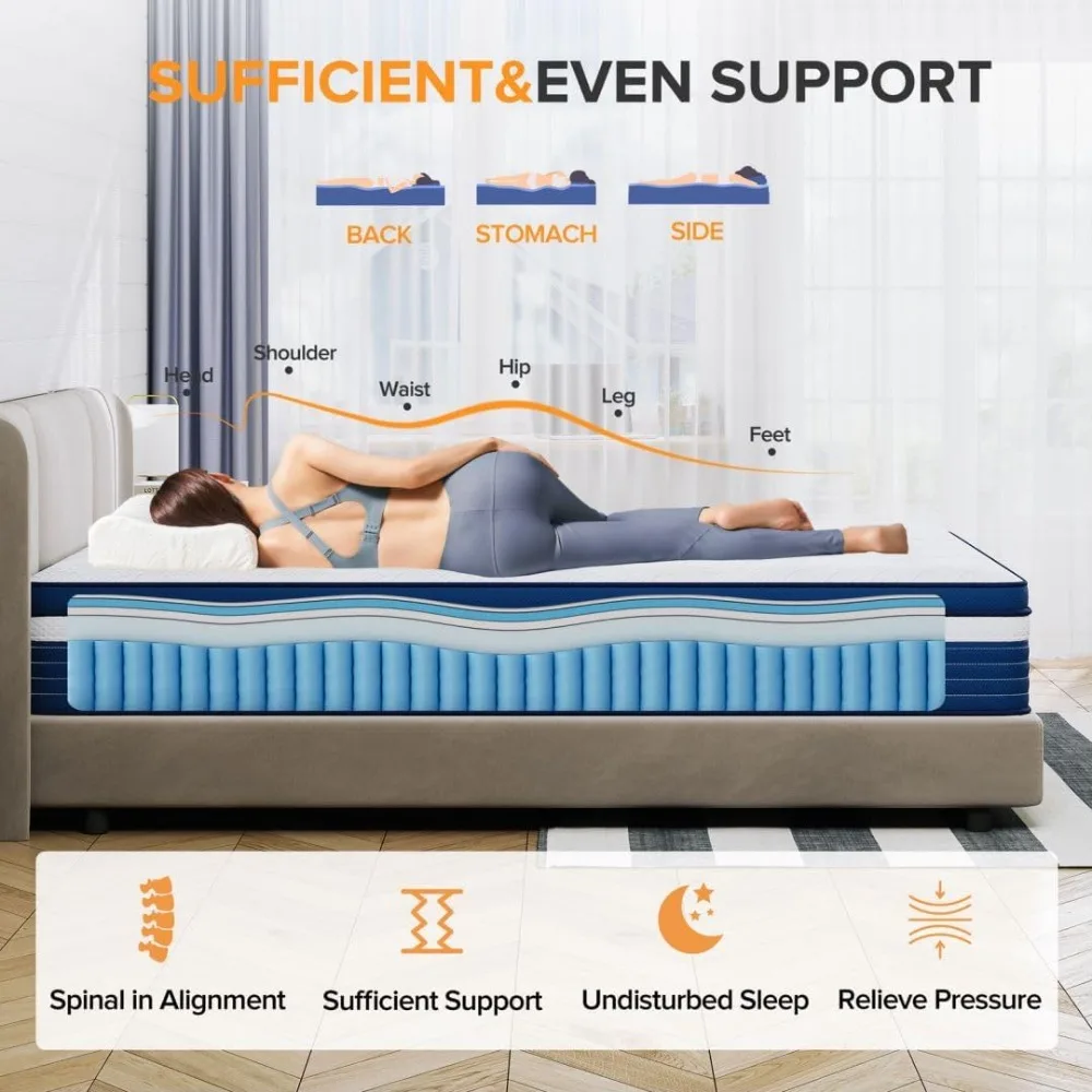 TXO Queen Mattress, 10 Inch Hybrid Queen Mattress with Individual Pocketed Coil Springs and High Density Foam, Edge Support