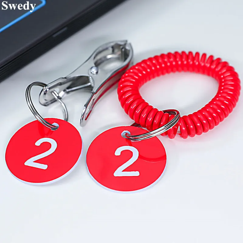 Plastic Number Tags 1-100 Key Tags Number Card With Key Rings Clip Wristband Sauna Number Sign Holder