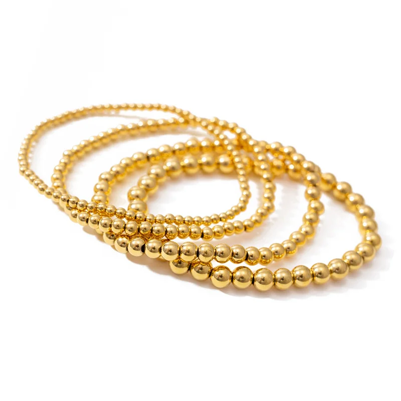 Custom Wholesale Various Size Vintage Bracelet 18K Gold Plated Stainless Steel Jewelry Beads Bracelet Women Gift Jewelry