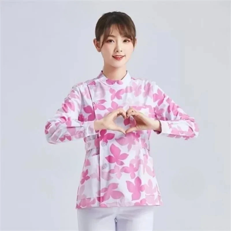 Pet Grooming Nursing Scrubs Set Spa Uniforms Unisex Flower Printed Work Clothes Set Medical Suits Clothes Scrubs Tops and Pants