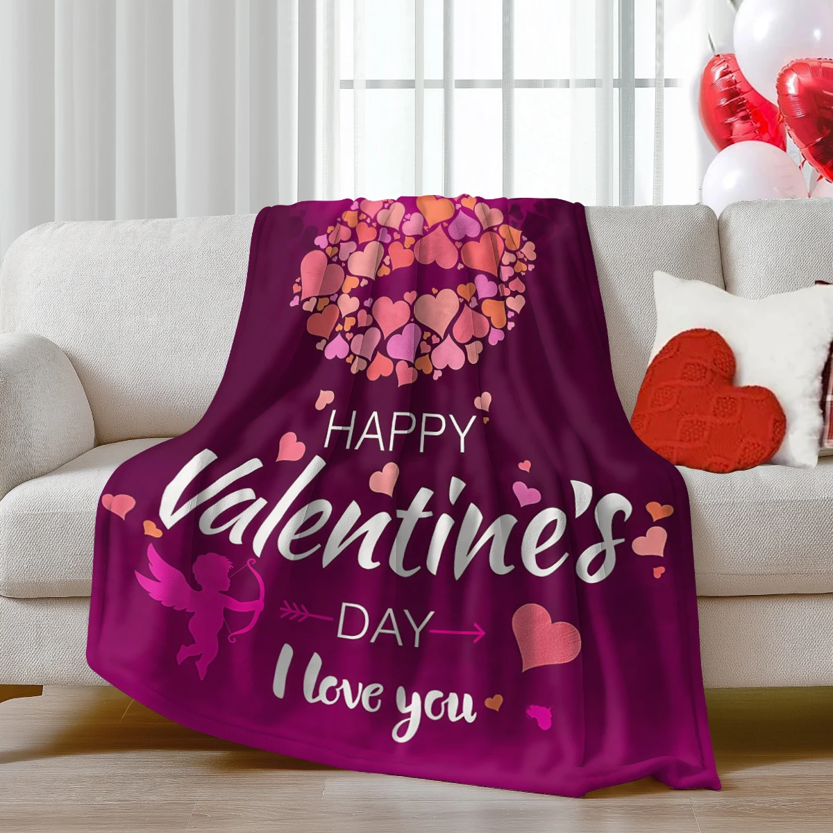 1pc Valentine's Day blanket, super soft and comfortable nap blanket, romantic Cupid love arrow printed flannel blanket, gifts