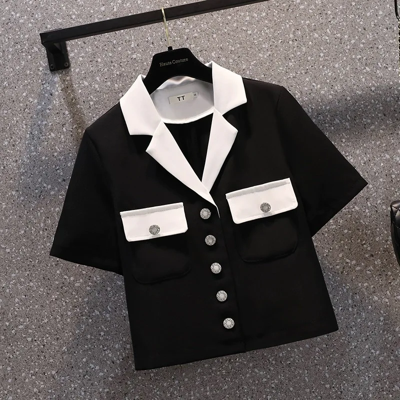 Celebrity Same Style Temperament Casual Senior Small Fragrance V-Neck Jacket Women\'s Fashion Show Thin Short-Sleeved Jacket