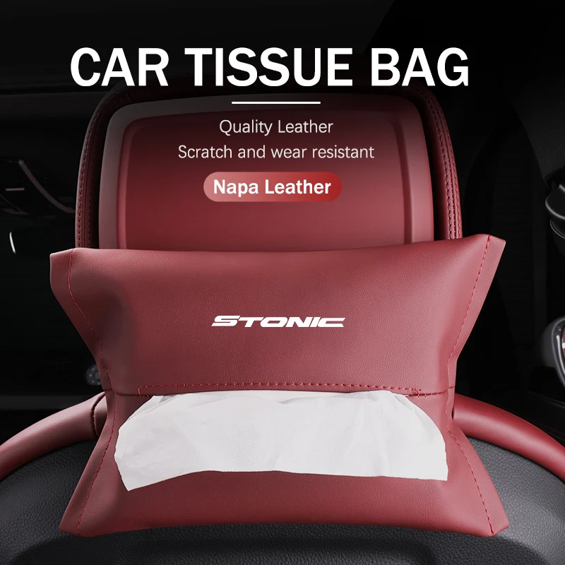 Car Seat Back Tissue Box LeatherHanging Paper Storage Bag For KIA Stonic Sorento Cerato Sedona Forte Stinger - view 3