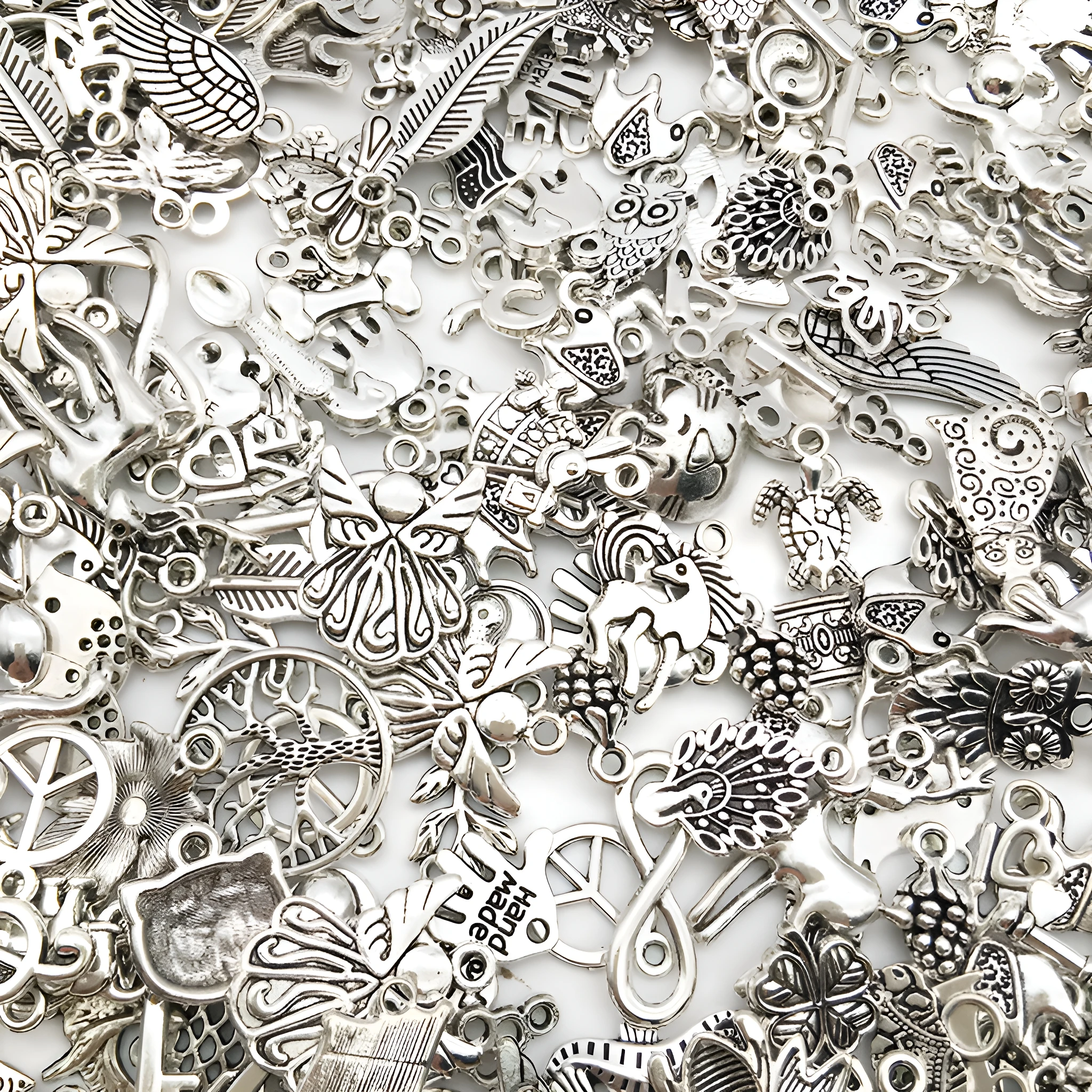 20/30/50/100pcs Random Mix Antique Silver Metal Alloy Bulk Charm Pendant Beads For DIY Handmade Bracelets, Neacklaces, Earrings view 3