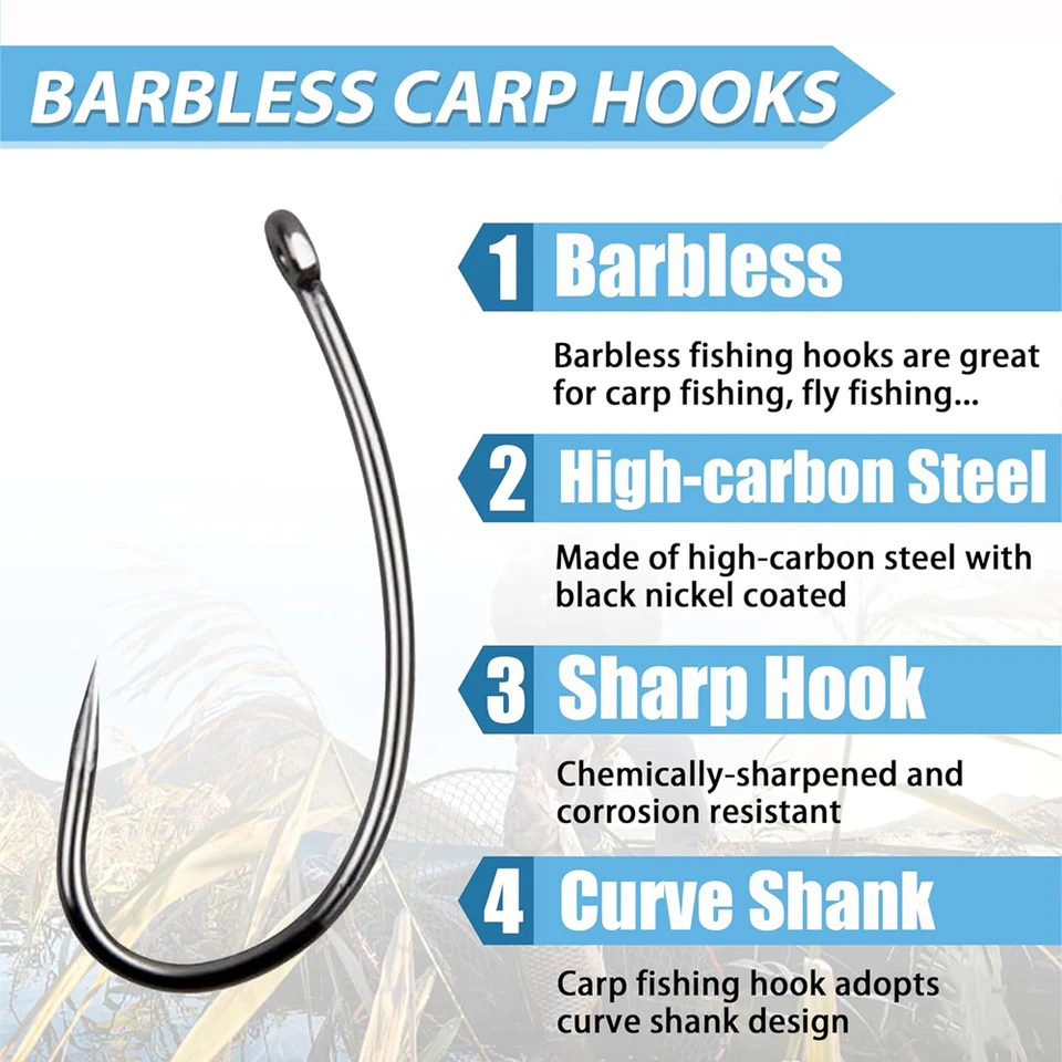 180PCS Barbless Fishing Hooks Kit Carp Fishing Hooks Curved Shank Fly Tying Hooks  Circle Hooks for Hair Rig Carp Fishing Tackle - AliExpress 18