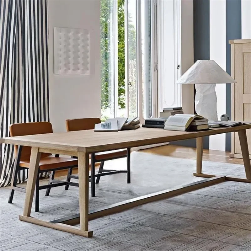 for Simple All Solid Wood Long Desk for Company Staff Multi Person Workbench Log Color Industrial Style Negotiation Table