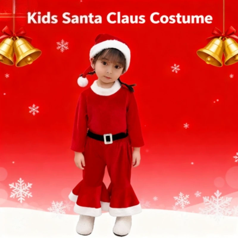 

Рождественская фотография, детская одежда для мальчиков и девочек, красные, зеленые брюки-колокольчики, праздничный комплект