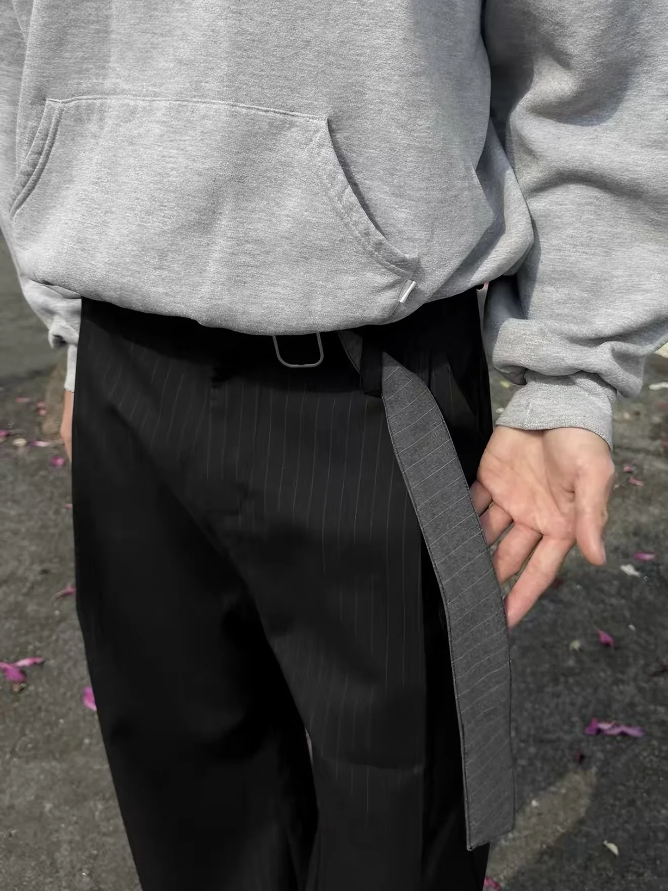 American Retro Striped Waist Belted Double-Sided Men's Commuter Loose Straight Leg A-Line Wide Leg Pants Casual Youth Style