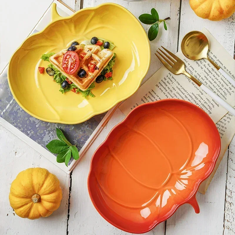 Pumpkin Series Cute Ceramic Plates Dinner Plates Japanese Pasta Dessert Plates Household Salad Plates Deep Plates Ins Style